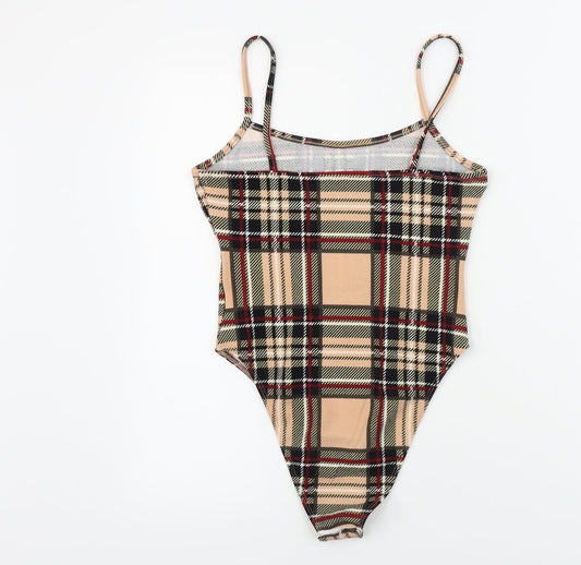 SheIn Womens Pink Check Bodysuit One-Piece Size XS
