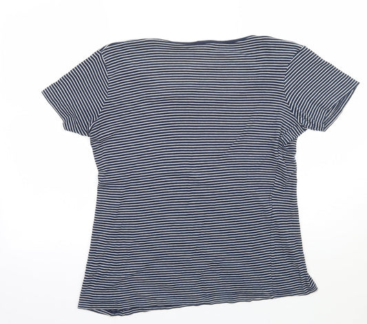 Cotton Traders Womens White Striped Basic T-Shirt Size 12