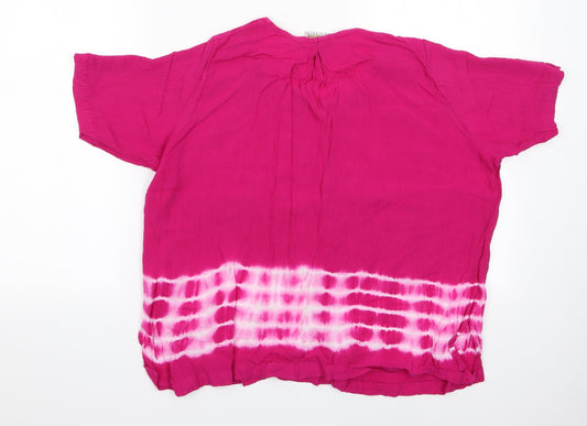 Roman Womens Pink Floral Basic Blouse Size 12 - Roman Jewelled and Tye Die effect top