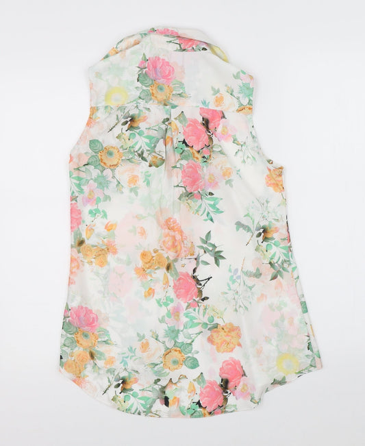 Select Womens White Floral Basic Blouse Size 8