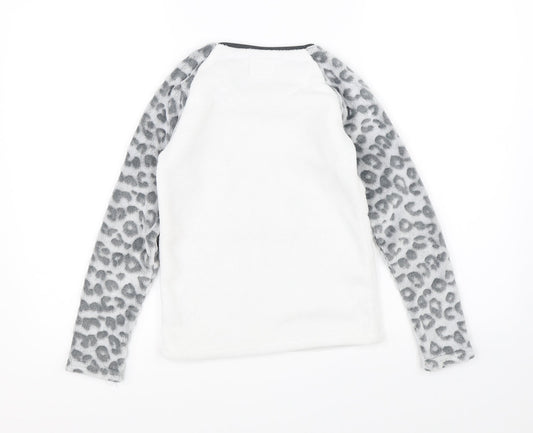 Primark Girls White Animal Print Pyjama Top Size 9-10 Years - cat