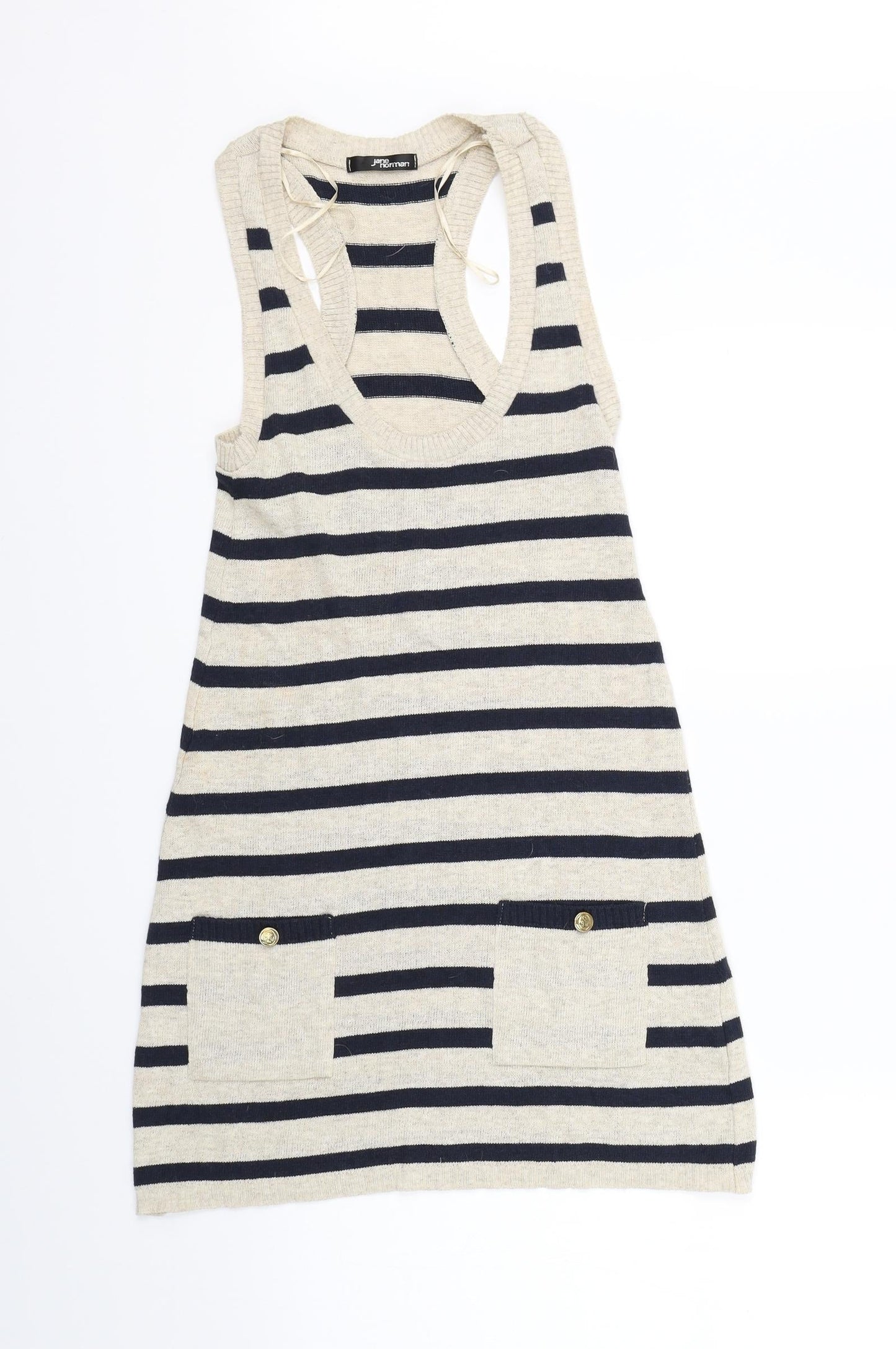 Jane Norman Womens Beige Striped A-Line Size 8