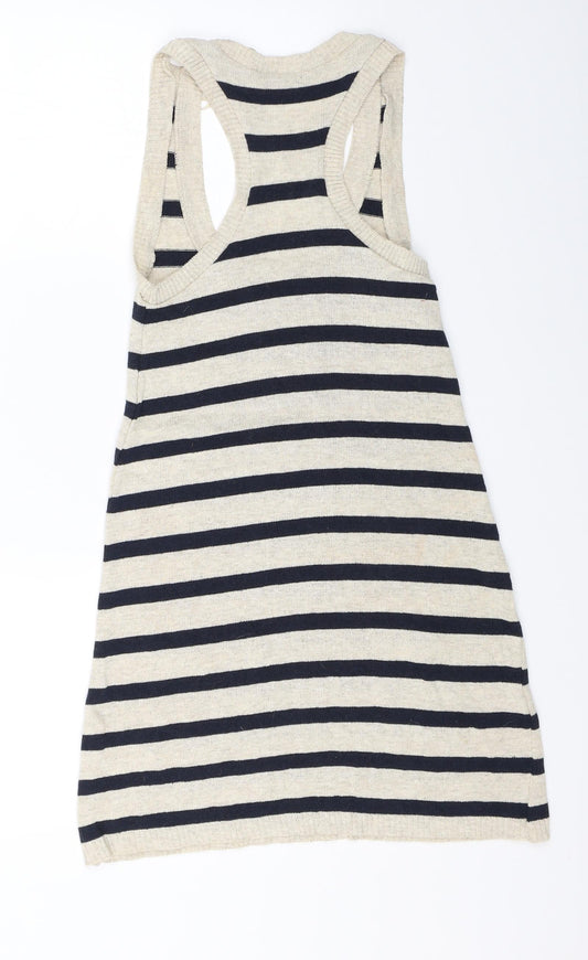 Jane Norman Womens Beige Striped A-Line Size 8