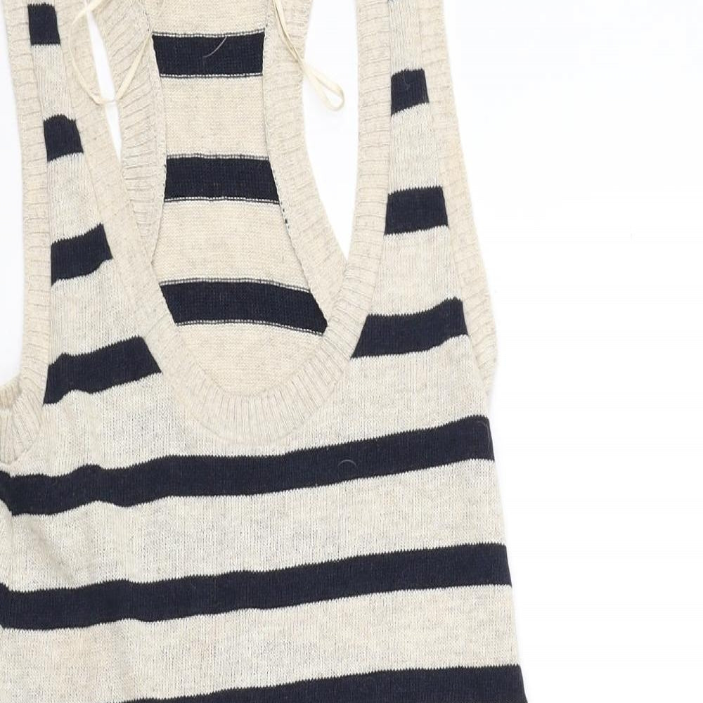 Jane Norman Womens Beige Striped A-Line Size 8