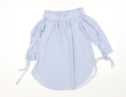 H&M Womens Blue Striped Basic Blouse Size 4