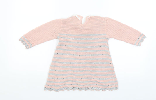 Fruit de ma passion Girls Pink Striped Pullover Jumper Size 12-18 Months