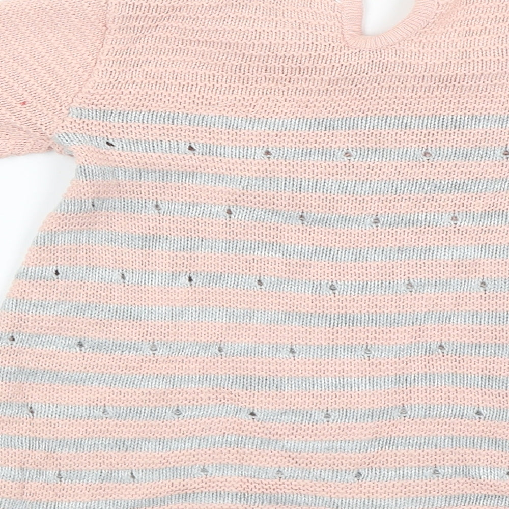 Fruit de ma passion Girls Pink Striped Pullover Jumper Size 12-18 Months