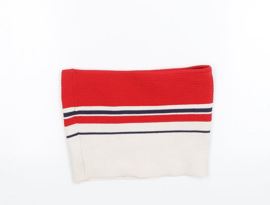 La Hearts Womens Red Striped Cropped Blouse Size XS