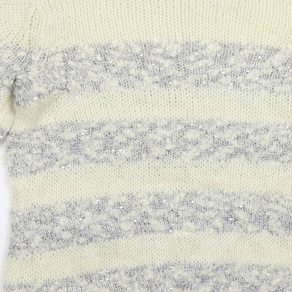 Topshop Womens Beige Striped Pullover Jumper Size 8 - Sequin detail
