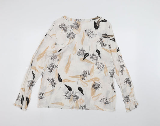 fransa Womens White Floral Basic Blouse Size M