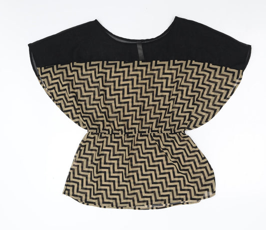 Tini Lili Womens Brown Geometric Basic Blouse Size M