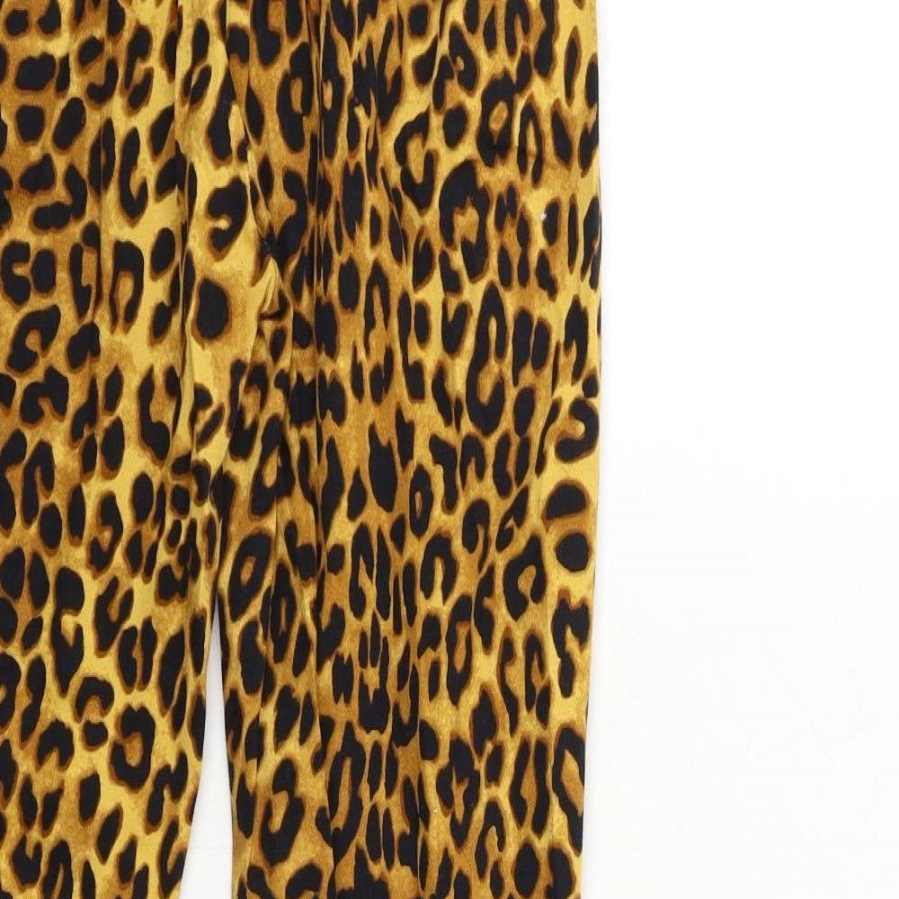 Daisy Street Womens Yellow Animal Print Trousers Size 6 L28 in