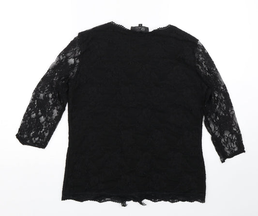 SF Collection Womens Black Floral Lace Basic Blouse Size 12