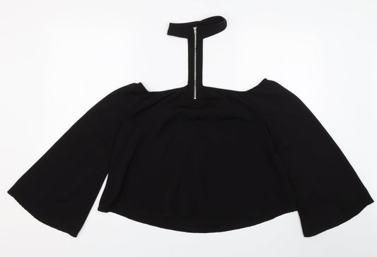 Missguided Womens Black Cropped T-Shirt Size 10