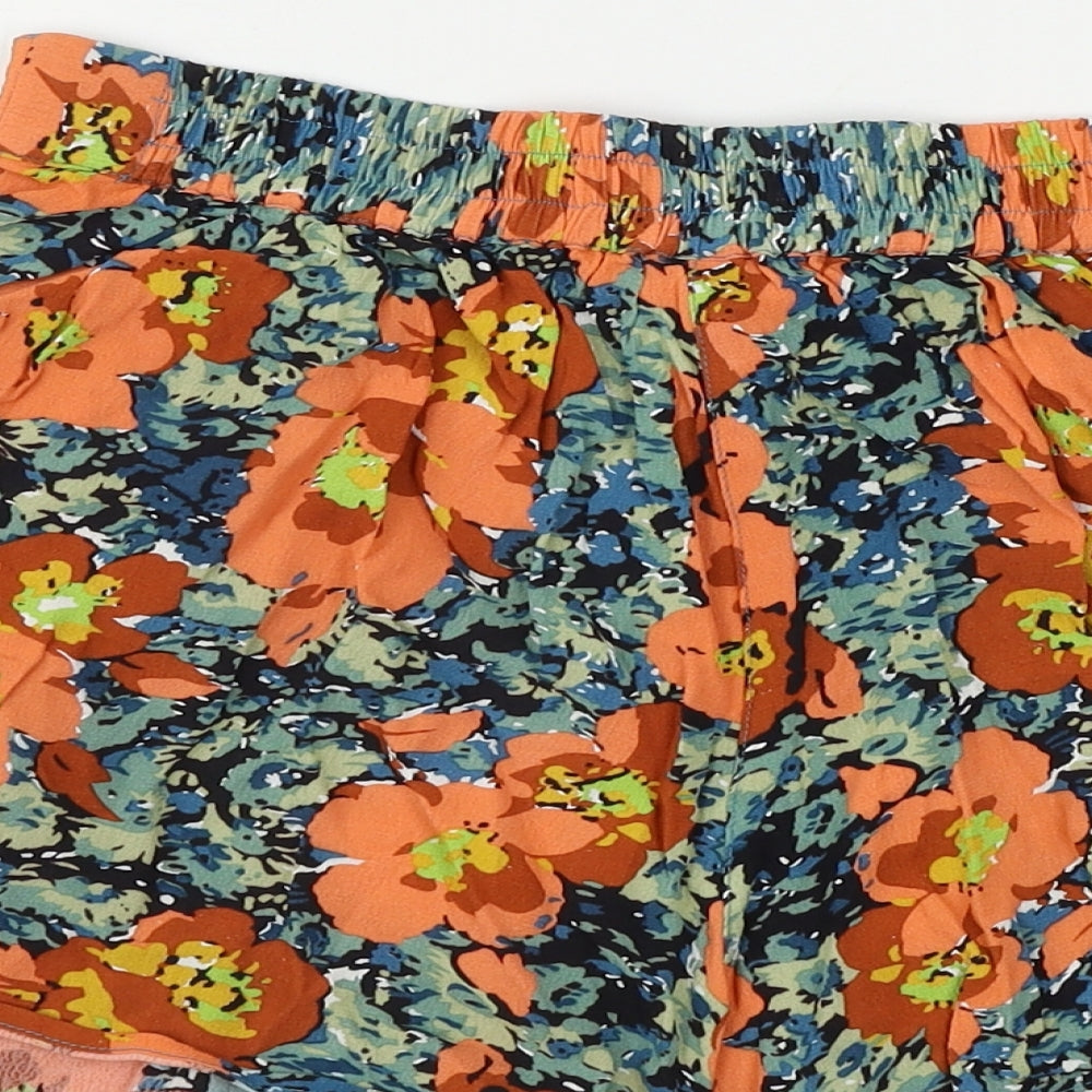 Topshop Womens Orange Floral Cut-Off Shorts Size 6