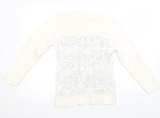 QED London Womens White Geometric Knit Pullover Sweatshirt Size XS