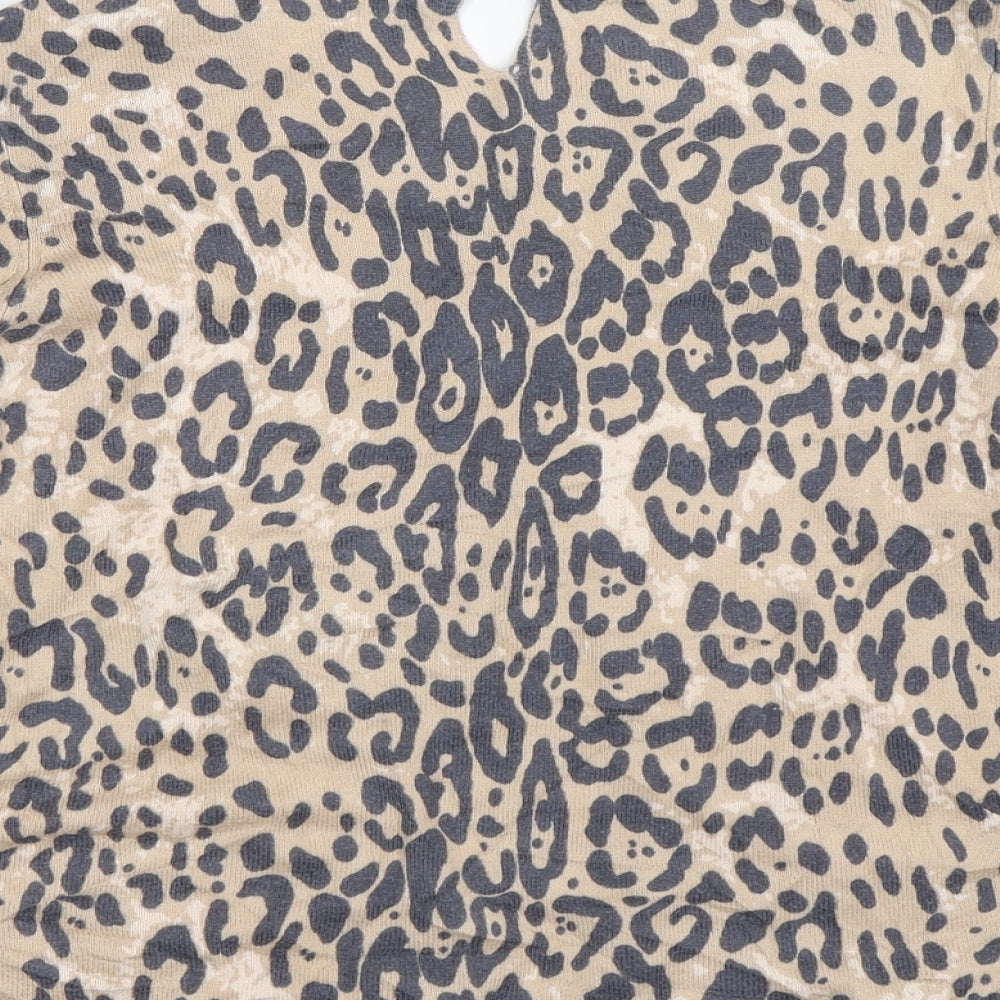 Oasis Womens Beige Animal Print Pullover Jumper Size S