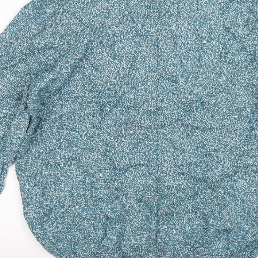 Brand and care label for Atlantic Bay men’s blue jumper, size M