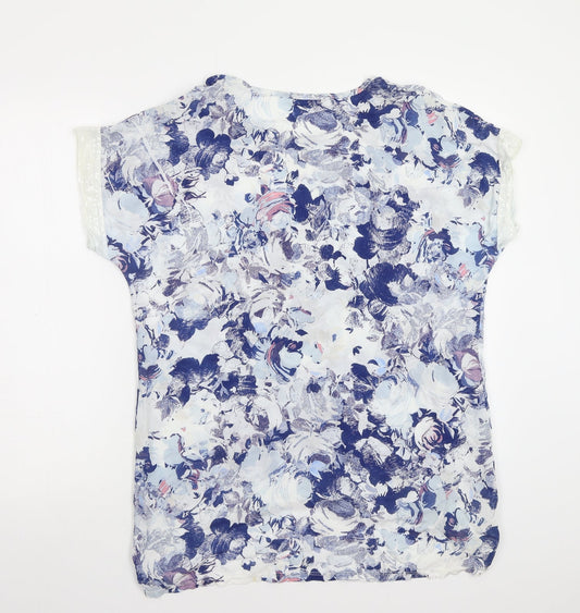 First Avenue Womens White Floral Basic Blouse Size L