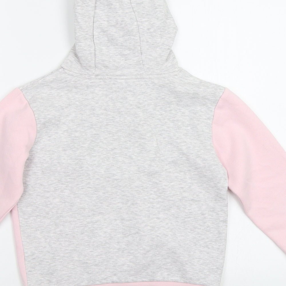 Brand and care label for I Love Girlswear girls’ pink pullover hoodie, size 8, years - sequin detail