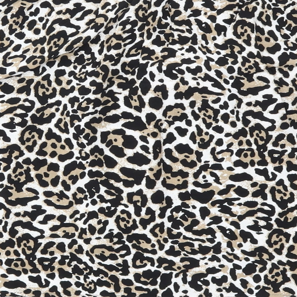 Brand and care label for Papaya women’s brown animal print basic blouse, size UK 8