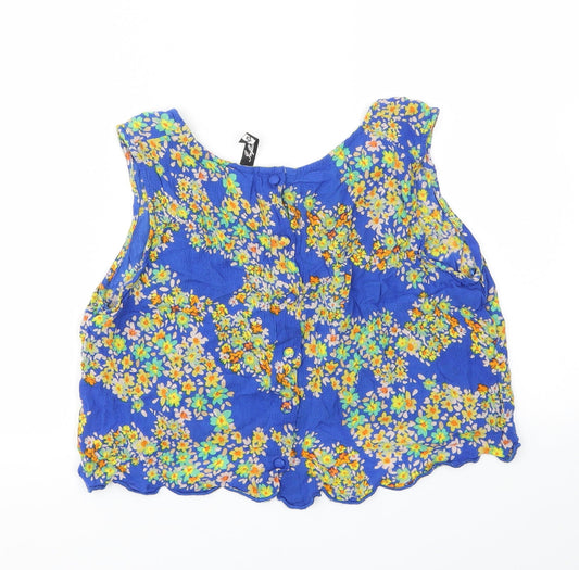 influence Womens Blue Floral Basic T-Shirt Size 12