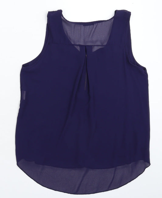 JW Moda Womens Blue Satin Basic Blouse Size L