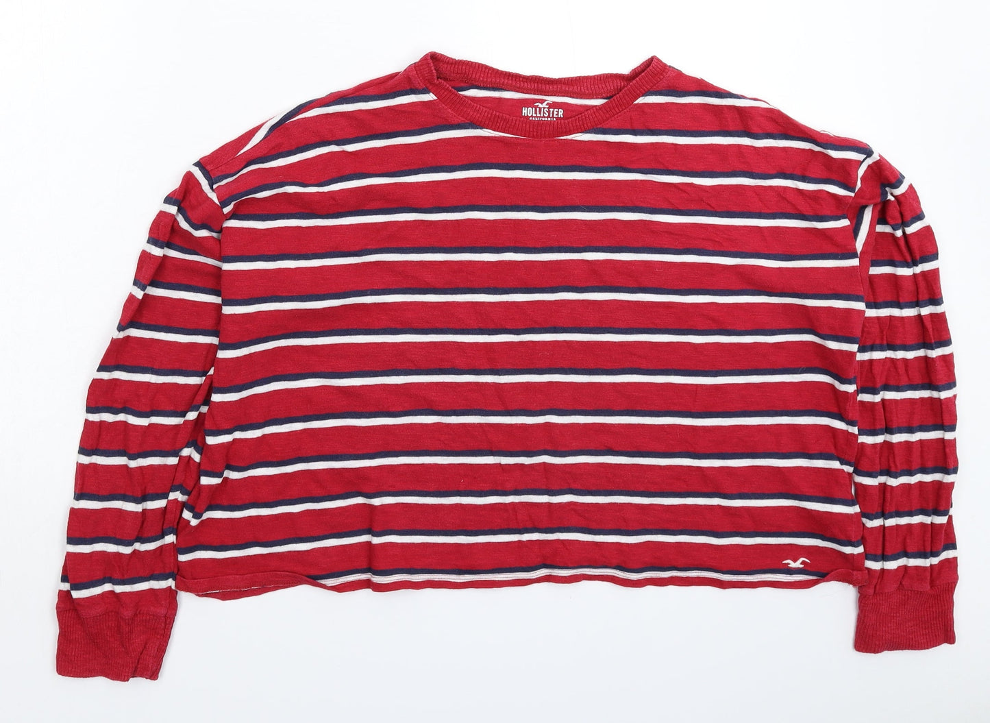 Hollister Womens Red Striped Pullover Sweatshirt Size M - Oversized