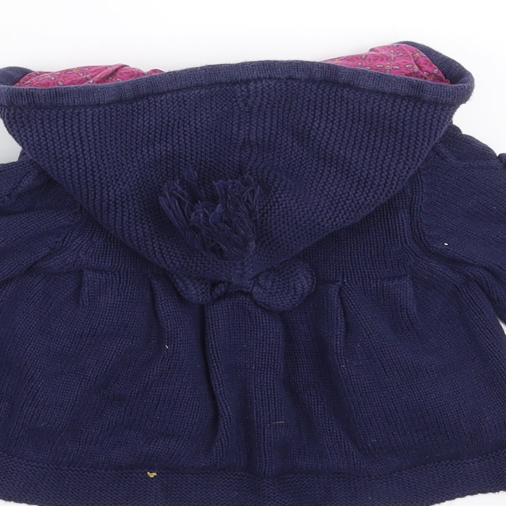 Monsoon Girls Blue Knit Cardigan Jumper Size 3-6 Months - hooded