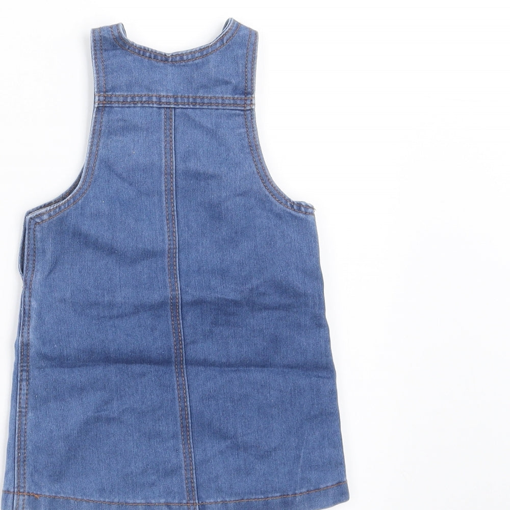 Brand and care label for Early Days girls’ blue damask pinafore/dungaree dress, size 3-6, months - rabbit