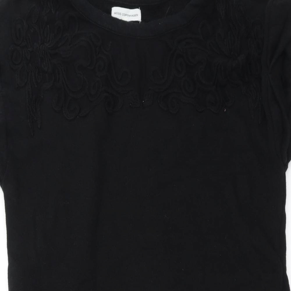 Moss Copenhagen Womens Black Pullover Sweatshirt Size S - Embroidered detail