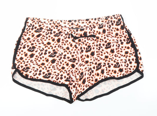 Primark Womens Orange Animal Print Cut-Off Shorts Size M - Leopard print