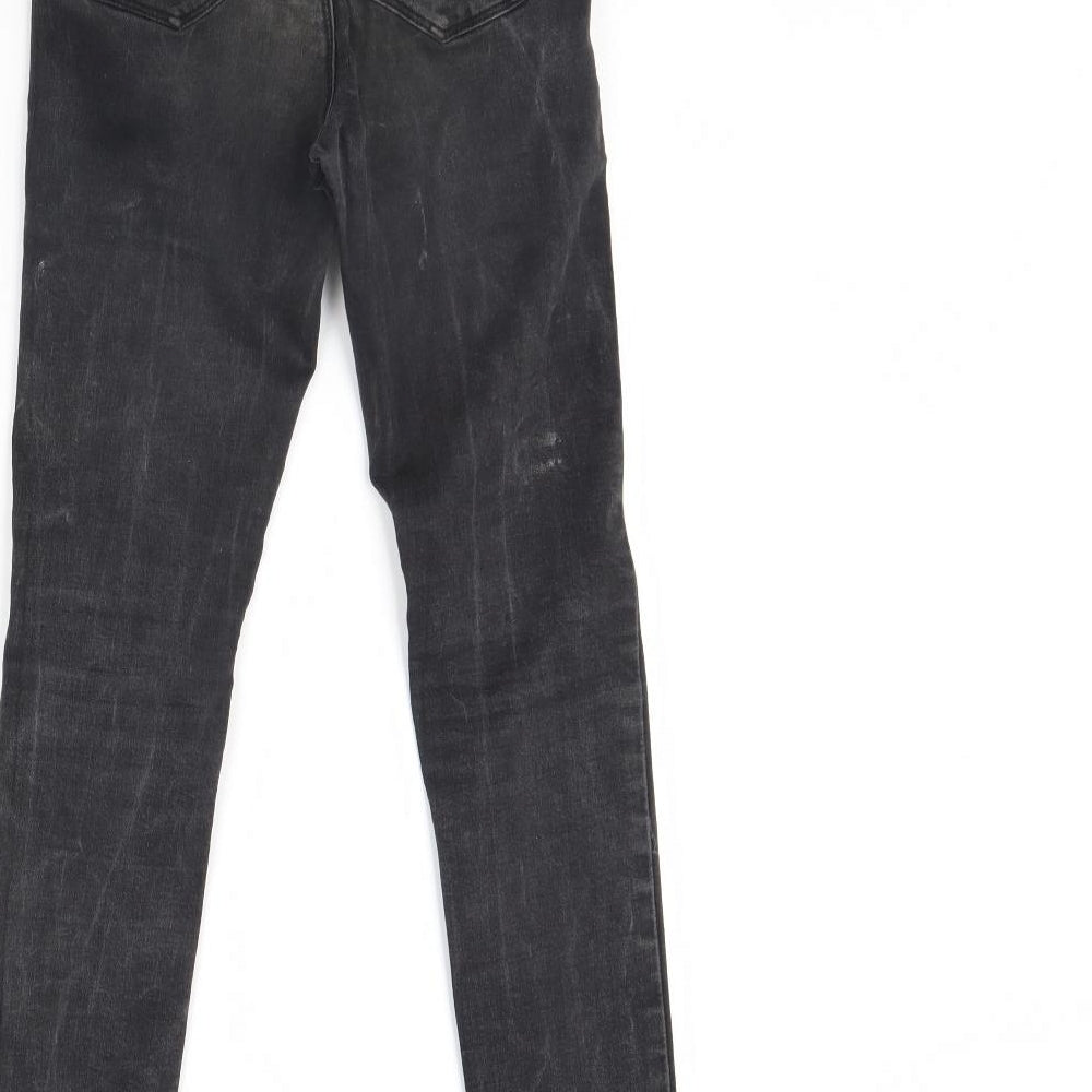 Brand and care label for Denim & Co. women’s black denim skinny jeans, size UK 8, 28-inch leg