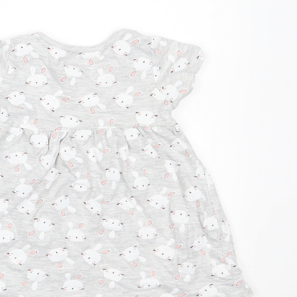 Brand and care label for Lullaby girls’ grey geometric a-line, size 0-3, months - rabbitsa