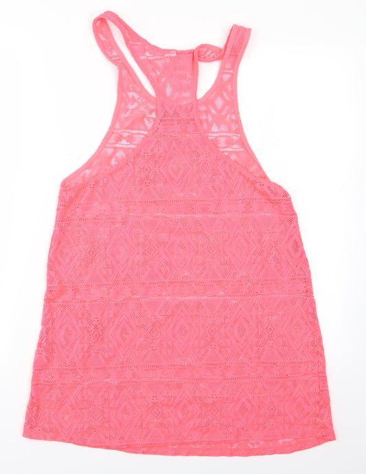Ocean Club Womens Pink Geometric Basic T-Shirt Size 6 - Beech Coverall Vest