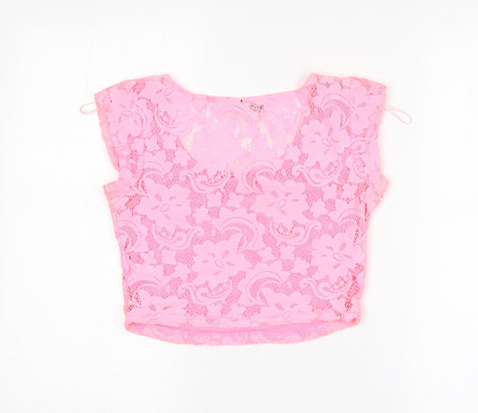 Select Womens Pink Floral Cropped Tank Size 6