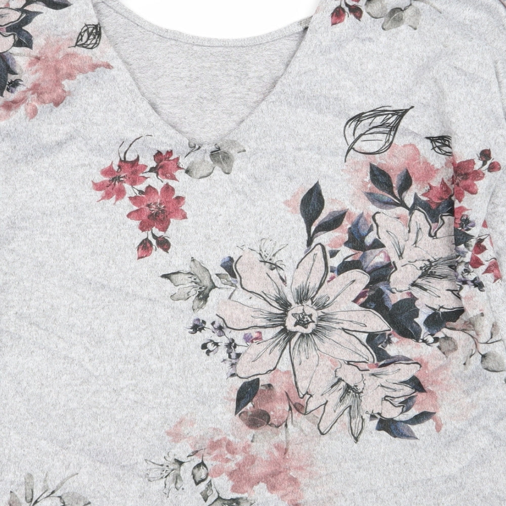 Brand and care label for Papaya women’s grey floral basic t-shirt, size UK 8