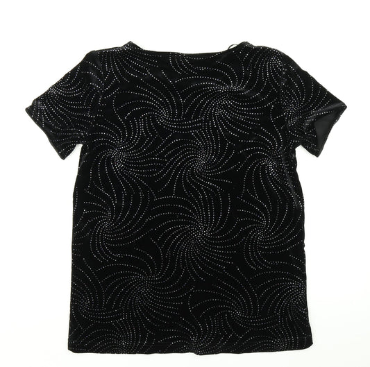 AMARANTO Womens Black Geometric Basic T-Shirt Size 10