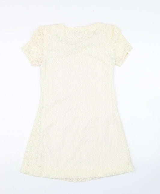 Cutie Womens White Floral Lace Fit & Flare Size S