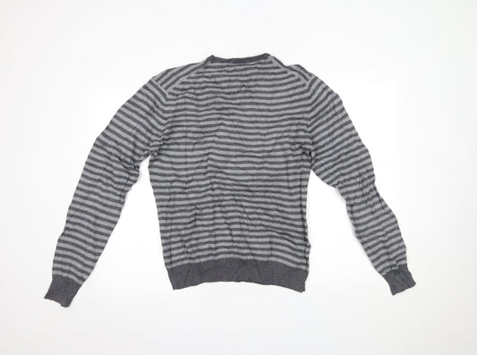 DUNNES Mens Grey Striped Pullover Jumper Size M