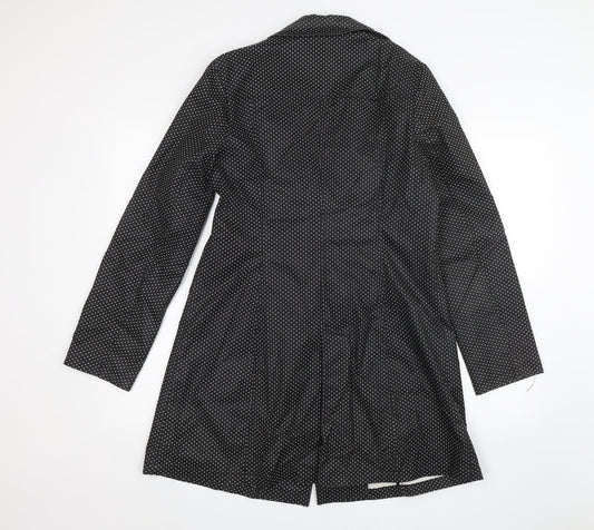Aphorism Womens Black Polka Dot Overcoat Jacket Size 14