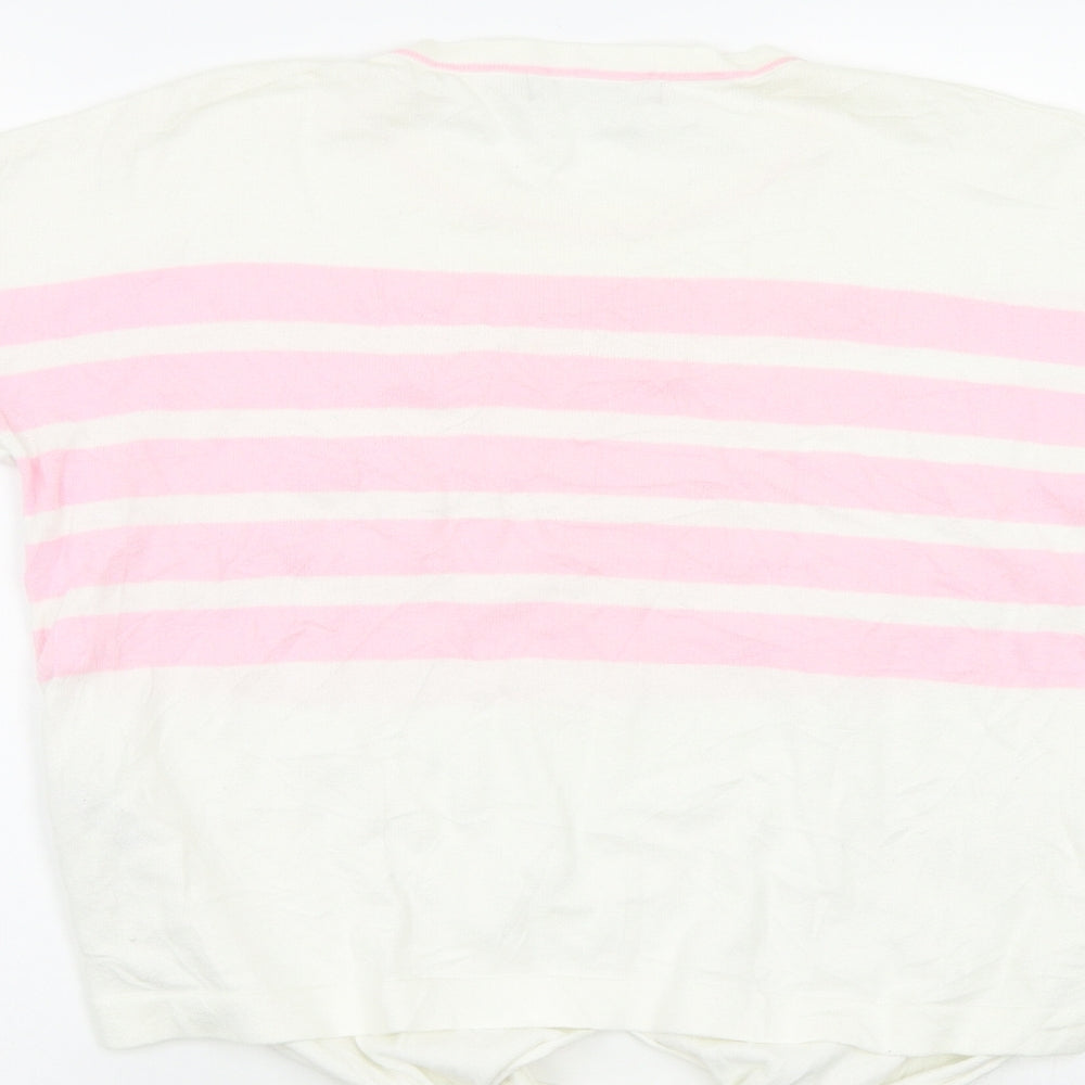 M&S Womens White Striped Pullover Jumper Size S