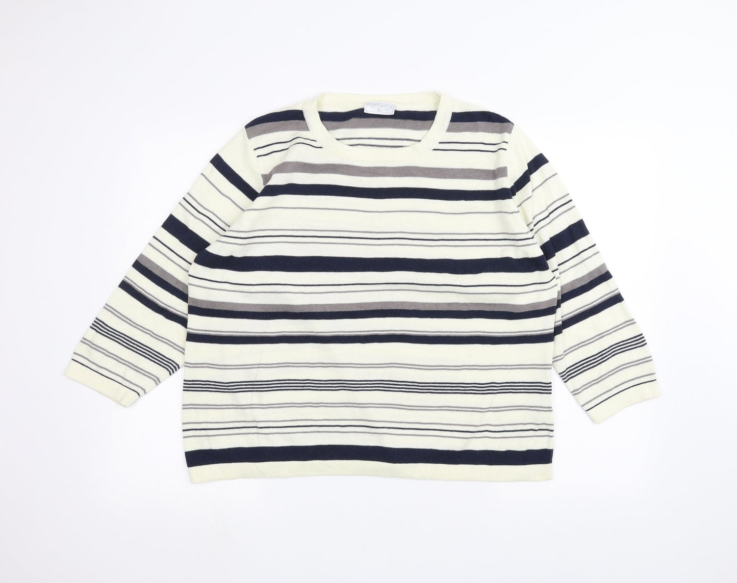 Cotswold Womens White Striped Pullover Jumper Size 2XL