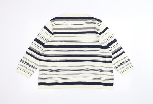Cotswold Womens White Striped  Pullover Jumper Size 2XL