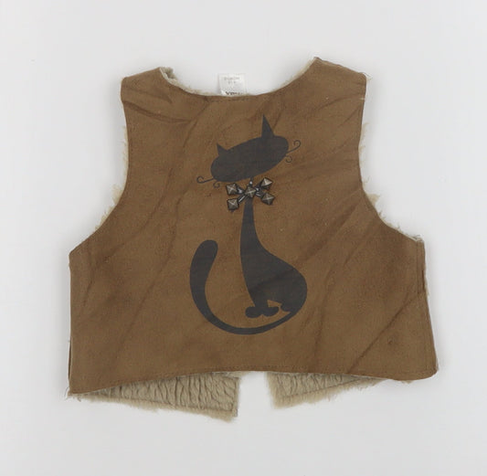 max Girls Brown Vest Jumper Size 6-9 Months