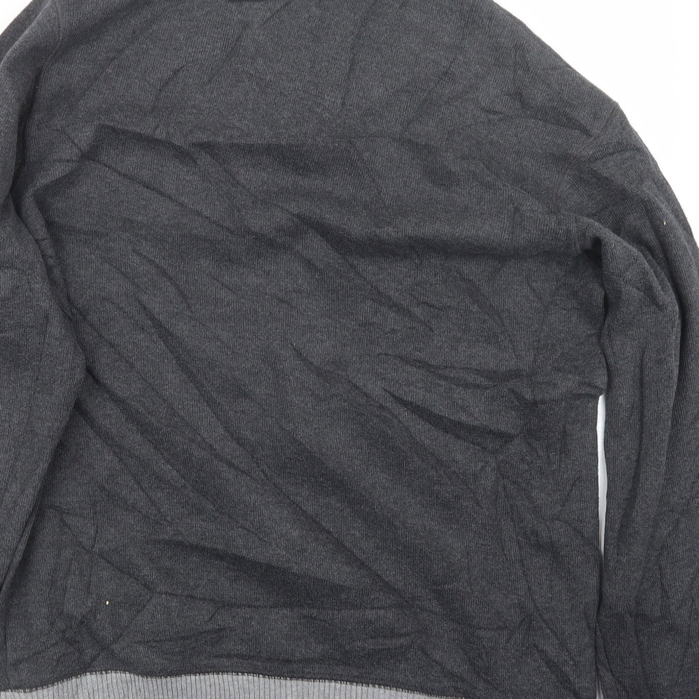 Brand and care label for Easy men’s grey knit jumper, size S