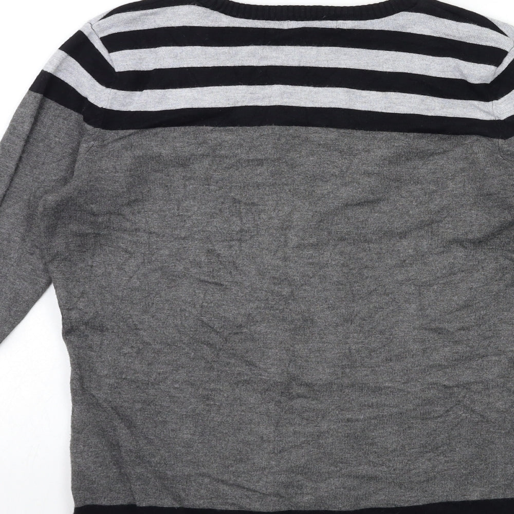 M&Co Womens Grey Striped Knit Pullover Jumper Size 10