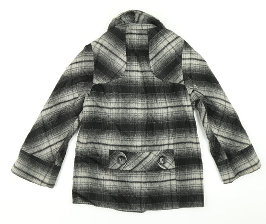 Signature Womens Black Plaid Overcoat Coat Size 6