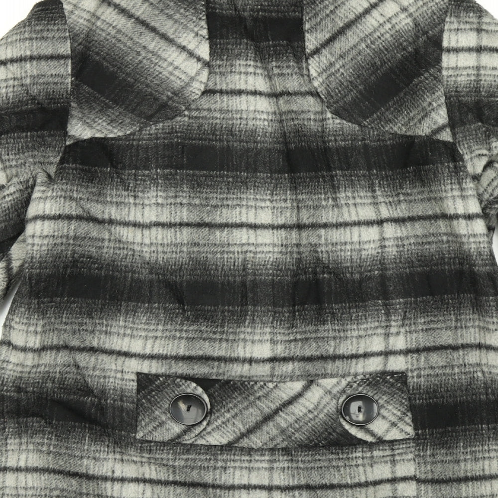 Signature Womens Black Plaid Overcoat Coat Size 6
