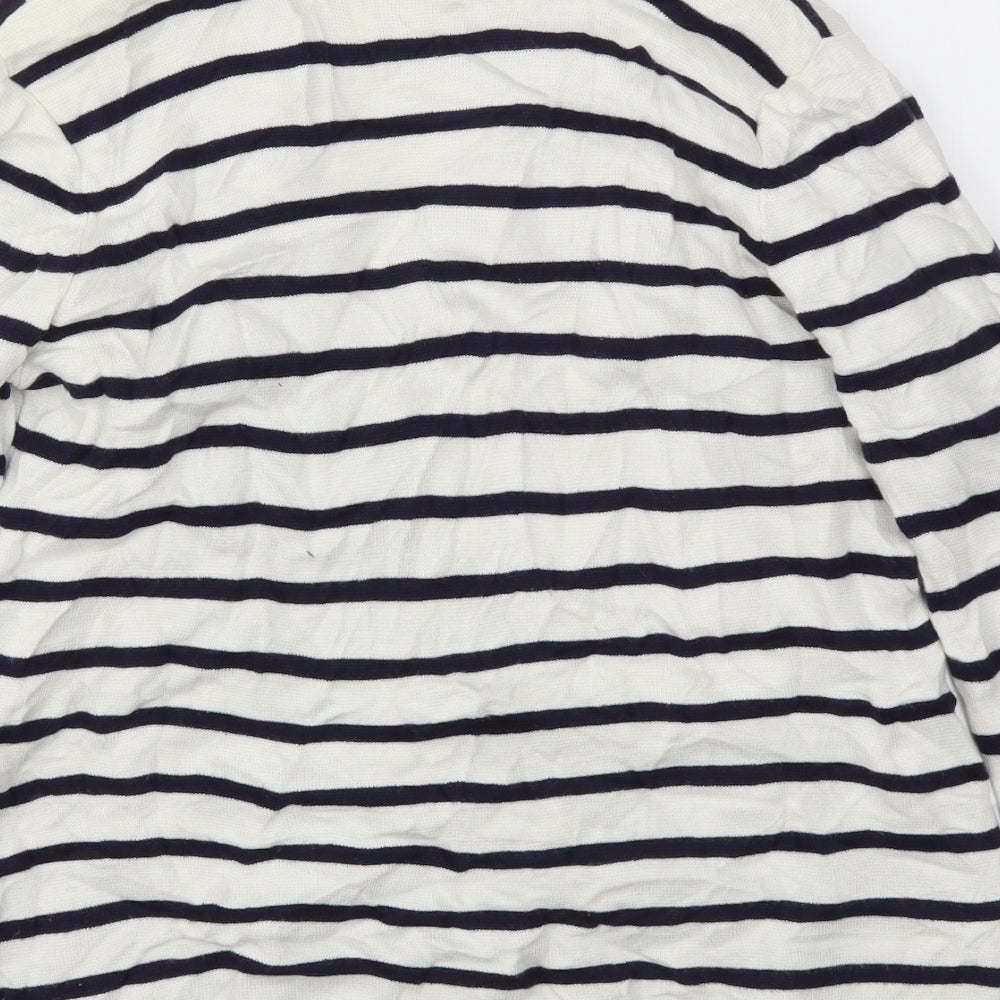 M&S Womens White Striped Cardigan Jumper Size 14